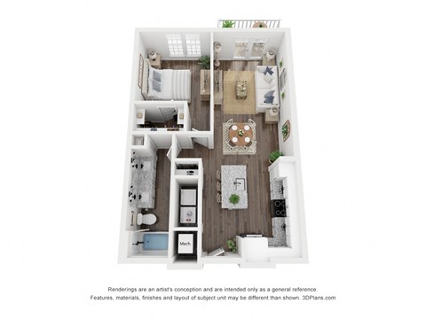 Floor plan for 1 bed, 1 bath, 763 sqft